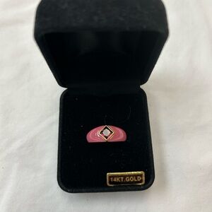 Amethyst & pink jade 14K gold ring